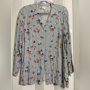 Xl petite button down Jjill Floral Striped Women's Top, EUC